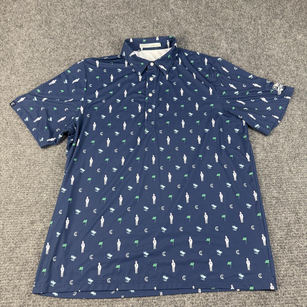 Criquet Polo Shirt Mens XL Blue Golf Print Button Down Collar Performance